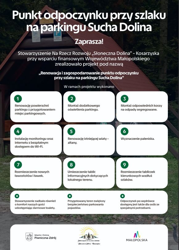 Punkt odpoczynku przy szlaku - Sucha Dolina